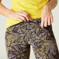 Legging Fitness 7/8 Coton Extensible Avec Mesh Femme - Jaune -Sportmania legging coton extensible fitness taille haute avec mesh jaune avec imprime 5