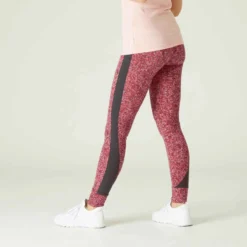 Legging Fitness Long Coton Extensible Taille Haute Femme - Rose Vif Avec Imprimé
