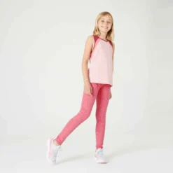 Legging Fille Coton - 320 Imprimé Rose -Sportmania legging coton respirant 500 fille gym enfant noir imprime 3