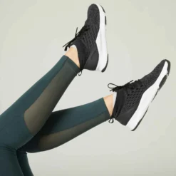 Legging Coton Extensible Fitness Taille Haute Avec Mesh Vert -Sportmania legging de sport 520 femme noir 3