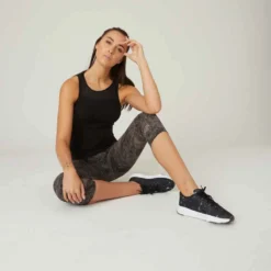 Legging Fitness 7/8 Coton Extensible Court Et Gainant Femme - Gris Violacé -Sportmania legging galbant 7slash8 900 femme noir 2