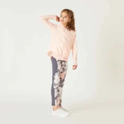 Legging Fille Synthétique Respirant - S500 Gris Et Rose Avec Imprimé -Sportmania legging synthetique respirant s500 fille gym enfant gris imprime rose 2