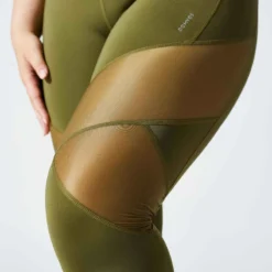 Legging Taille Haute Bimatière Fitness Cardio Femme Kaki -Sportmania legging taille haute bimatiere fitness cardio femme kaki 3