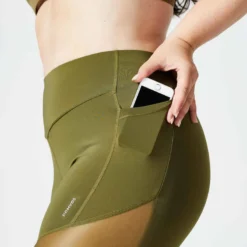 Legging Taille Haute Bimatière Fitness Cardio Femme Kaki -Sportmania legging taille haute bimatiere fitness cardio femme kaki 4