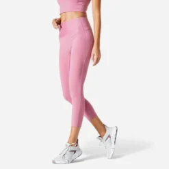Legging Taille Haute Court Et Gainant Fitness Cardio Femme Rose