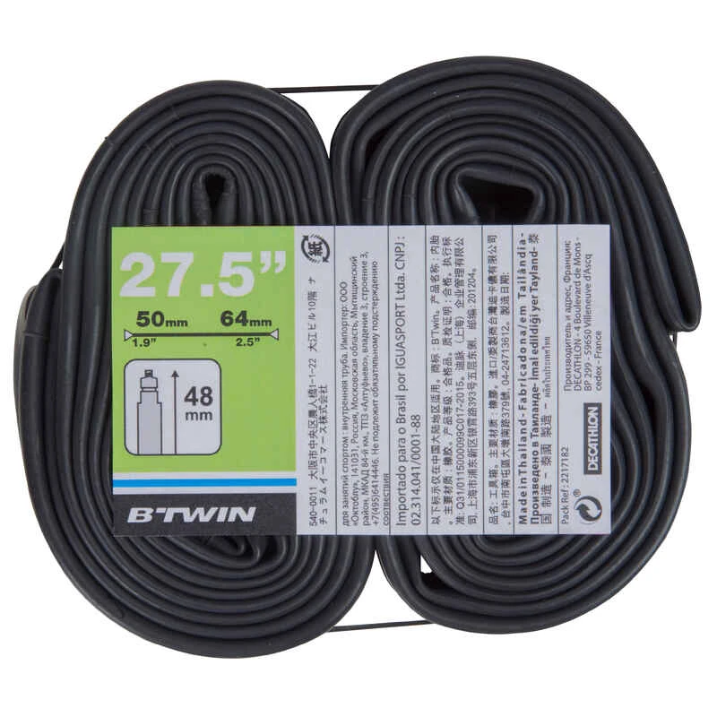 BTWIN LOT DE 2 CHAMBRES A AIR POUR PNEU DE 27,5 POUCES SECTION 1,9 A 2,5 VALVE PRESTA 1 BTWIN LOT DE 2 CHAMBRES A AIR POUR PNEU DE 27,5 POUCES SECTION 1,9 A 2,5 VALVE PRESTA