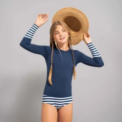Maillot 1 Pièce Manches Longues Fille MAYA Bleu Marine