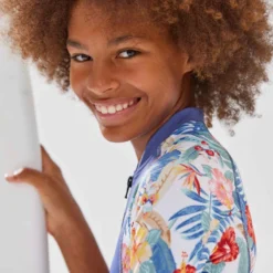 Maillot De Bain 1 Pièce Manches Longues FILLE Bleu Orage -Sportmania maillot de bain 1 piece manches longues noir turquoise 5