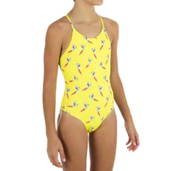 Maillot De Bain De Natation 1 Pièce Fille Lila Oto Jaune