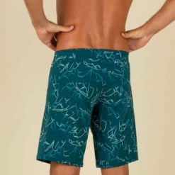 Short De Bain Natation Homme - Swimshort 100 Long - Bana Turquoise Bleu Marine -Sportmania maillot de bain natation homme swimshort 100 long tex kaki 3