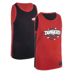 MAILLOT SANS MANCHE DE BASKETBALL REVERSIBLE GARCON/FILLE NOIR ROUGE DUNKE T500R