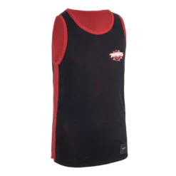 MAILLOT SANS MANCHE DE BASKETBALL REVERSIBLE GARCON/FILLE NOIR ROUGE DUNKE T500R -Sportmania maillot de basketball reversible garconslashfille confirmee gris noir clev t500r 3
