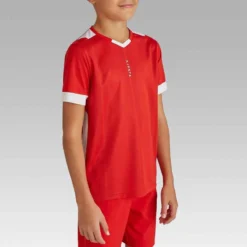 Kipsta Maillot De Football Enfant Manche Courte F500 Rouge Et Blanc -Sportmania maillot de football enfant manche courte f500 noir et blanc 2