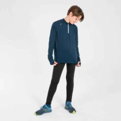 MAILLOT MANCHES LONGUES ENFANT 1/2 ZIP CHAUD - KIPRUN WARM BLEU MARINE -Sportmania maillot manches longues chaud 1slash2 zip enfant d athletisme at 100 bleu marine 6