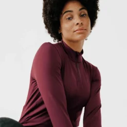 Kalenji T-shirt Manches Longues Chaud Running Femme - Zip Warm Violet -Sportmania maillot manches longues jogging femme run warm vert 4