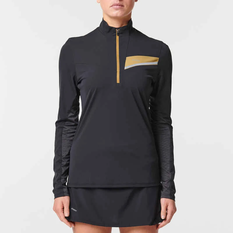 MAILLOT DE TRAIL RUNNING MANCHES LONGUES ZIP FEMME NOIR BRONZE 2 MAILLOT DE TRAIL RUNNING MANCHES LONGUES ZIP FEMME NOIR BRONZE – Image 2