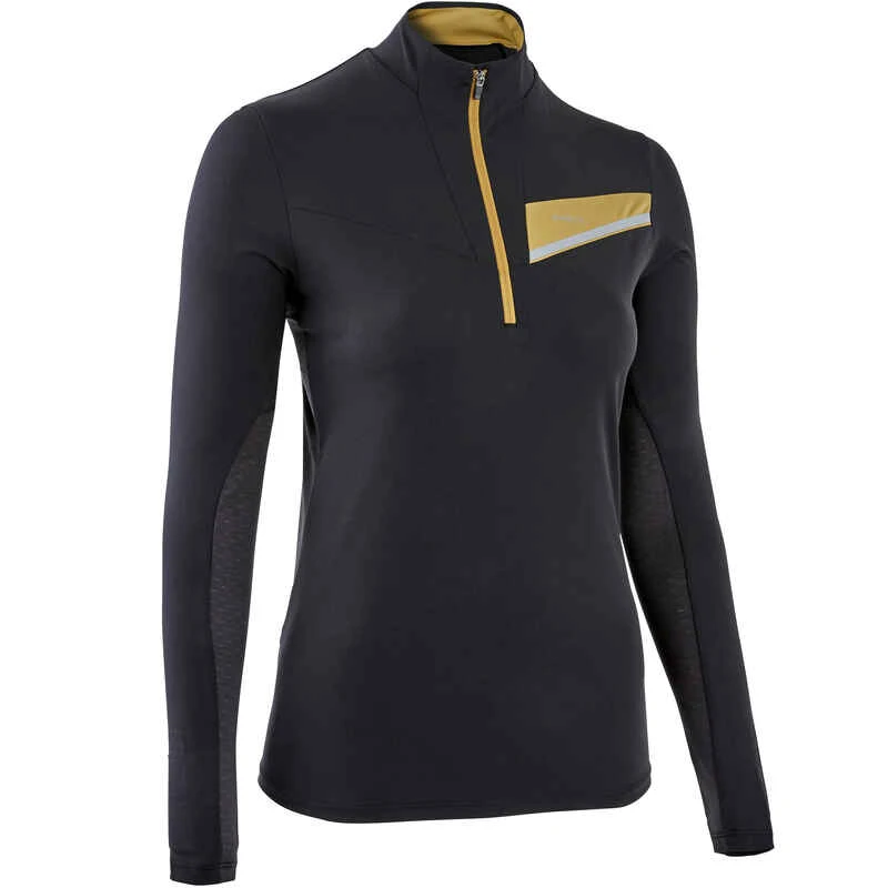 MAILLOT DE TRAIL RUNNING MANCHES LONGUES ZIP FEMME NOIR BRONZE 1 MAILLOT DE TRAIL RUNNING MANCHES LONGUES ZIP FEMME NOIR BRONZE