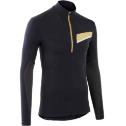 MAILLOT DE TRAIL RUNNING MANCHES LONGUES ZIP HOMME NOIR BRONZE