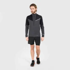 MAILLOT DE TRAIL RUNNING MANCHES LONGUES SOFTSHELL HOMME NOIR GRIS -Sportmania maillot softshell manches longues trail running homme noir bronze 7