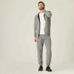 Pantalon Jogging Fitness Homme Coton Majoritaire Coupe Droite - 500 Gris -Sportmania pantalon de jogging 500 homme bleu marine 2