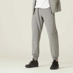 Pantalon Jogging Fitness Homme Coton Majoritaire Coupe Droite - 500 Gris