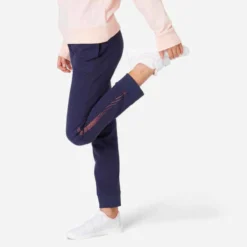 Pantalon De Jogging French Terry Droit Coton Enfant Fille - 100 Marine