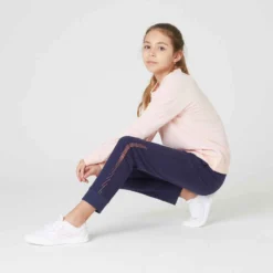 Pantalon De Jogging French Terry Droit Coton Enfant Fille - 100 Marine -Sportmania pantalon de jogging chaud fille french terry coton basique noir 5