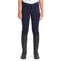 Pantalon équitation Fille 120 PRINT Marine à Points Rose -Sportmania pantalon equitation fille 120 print marine a points rose 2