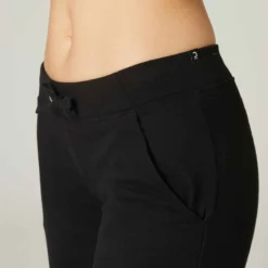 Pantalon Jogging Fitness Femme Coton Coupe Droite Avec Poche - 500 Noir -Sportmania pantalon jogging fitness bas resserre coupe droite noir 3