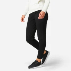Pantalon Jogging Fitness Femme Coton Majoritaire Coupe Droite - 100 Noir