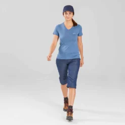 Pantalon Modulable De Trek Voyage - TRAVEL 100 Denim Bleu Femme -Sportmania pantalon modulable de trek voyage travel 100 denim bleu femme 4