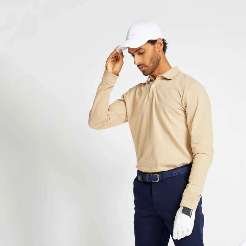 POLO GOLF MANCHES LONGUES HOMME - MW500 BEIGE 3 POLO GOLF MANCHES LONGUES HOMME - MW500 BEIGE – Image 3