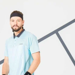 Polo Tennis Manches Courtes Homme - ARTENGO DRY Bleu Ciel Gris -Sportmania polo tennis manches courtes homme tpo dry marine bleu ciel 3