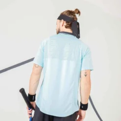 Polo Tennis Manches Courtes Homme - ARTENGO DRY Bleu Ciel Gris -Sportmania polo tennis manches courtes homme tpo dry marine bleu ciel 5