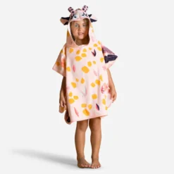 Poncho De Bain Coton Bébé - Girafe Blanc Rose