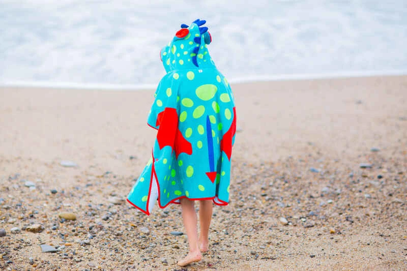 Poncho De Bain Coton Bébé - Dragon Bleu-Vert 2 Poncho De Bain Coton Bébé - Dragon Bleu-Vert – Image 2