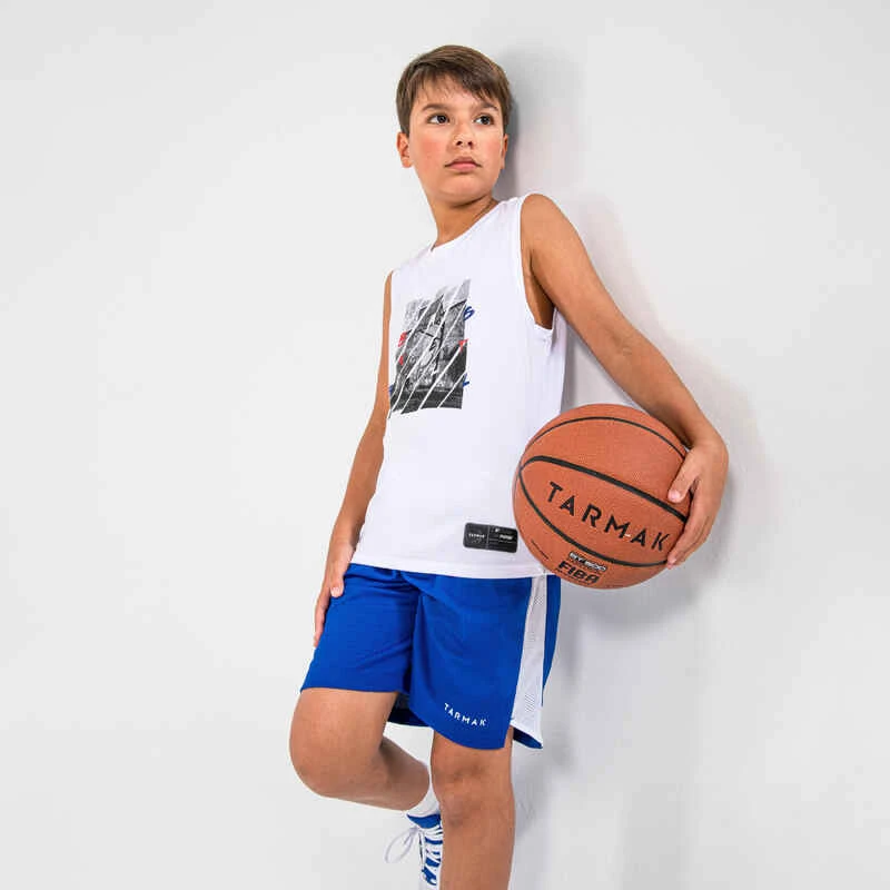 SHORT DE BASKETBALL ENFANT - SH500 BLEU BLANC 5 SHORT DE BASKETBALL ENFANT - SH500 BLEU BLANC – Image 5
