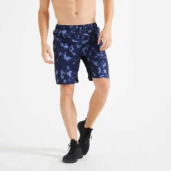 Short De Fitness Essentiel Respirant Poches Zippés Homme - Bleu AOP