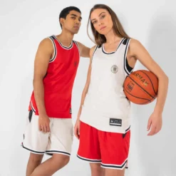 SHORT BASKETBALL REVERSIBLE HOMME/FEMME - SH500R ROUGE BEIGE -Sportmania short reversible de basketball pour homme sh500r blanc marine 2