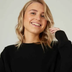 Sweat Crop Fitness Femme - 520 Noir -Sportmania sweat 520 crop col rond avec lien de serrage majorite coton fitness noir 4