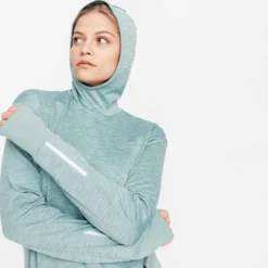 Kalenji Sweat Running à Capuche Femme - Warm Vert -Sportmania sweat capuche running run warm noir femme 4