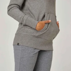 Sweat à Capuche Long Fitness Femme - 500 Essentials Gris -Sportmania sweat shirt a capuche long col rond femme droit 500 essentials gris 4