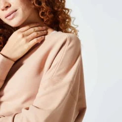 Sweat Loose Fitness Femme - 120 Beige Poudré -Sportmania sweat shirt long col rond femme large 120 raisin 2