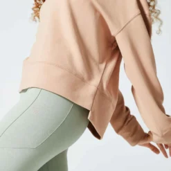 Sweat Loose Fitness Femme - 120 Beige Poudré -Sportmania sweat shirt long col rond femme large 120 raisin 3