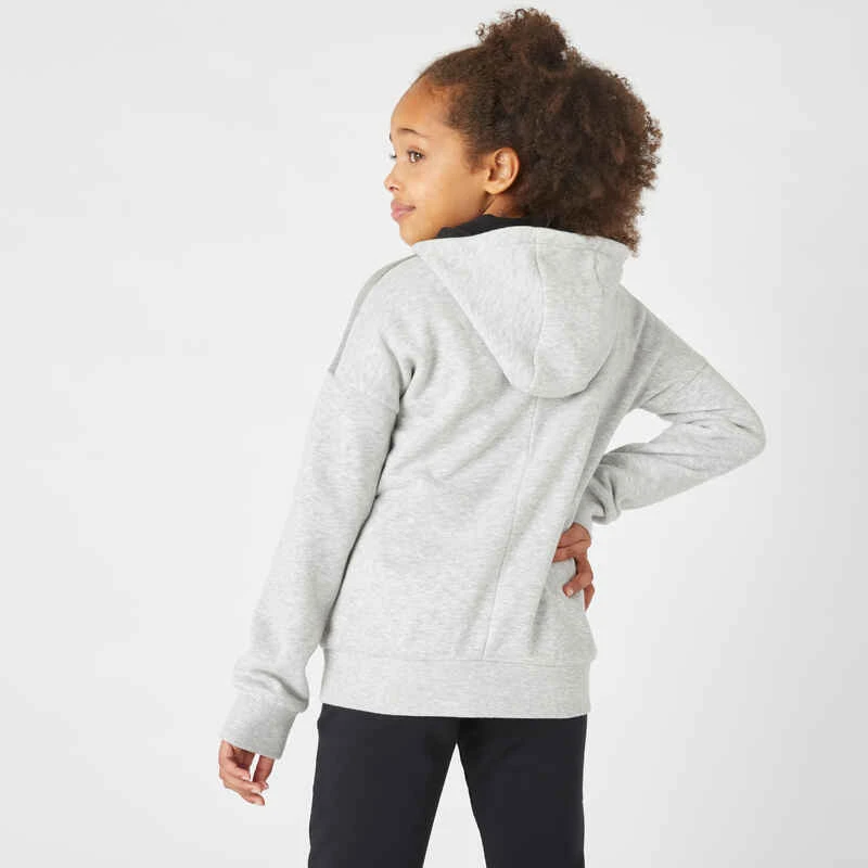 Sweat Zippé à Capuche Chaud Enfant - 500 Gris Chiné Clair 2 Sweat Zippé à Capuche Chaud Enfant - 500 Gris Chiné Clair – Image 2
