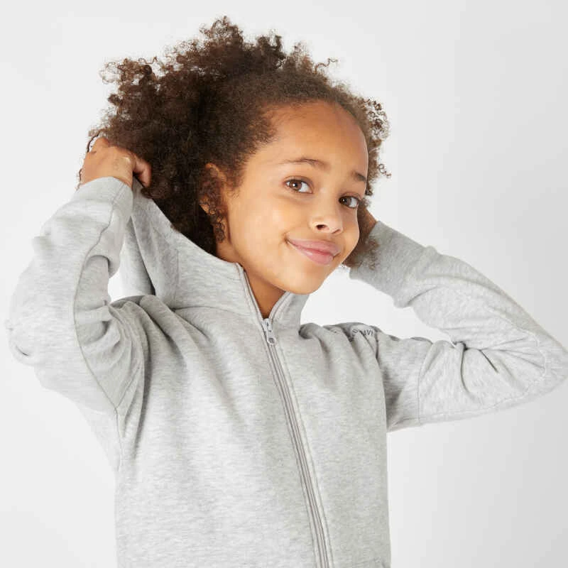 Sweat Zippé à Capuche Chaud Enfant - 500 Gris Chiné Clair 3 Sweat Zippé à Capuche Chaud Enfant - 500 Gris Chiné Clair – Image 3
