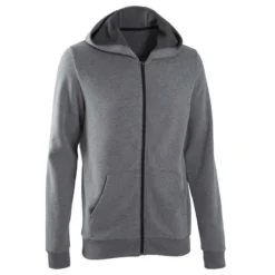 Sweat Zippé à Capuche Fitness Homme - 100 Gris -Sportmania sweat zippe a capuche col rond droit homme avec poche 100 gris 7