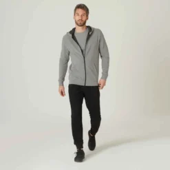 Sweat Zippé à Capuche Fitness Homme - 100 Gris Schist -Sportmania sweat zippe a capuche fitness legere gris 2