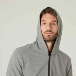 Sweat Zippé à Capuche Fitness Homme - 100 Gris Schist -Sportmania sweat zippe a capuche fitness legere gris 3