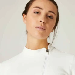Sweat Zippé Fitness Femme - 500 Spacer Blanc Cassé -Sportmania sweat zippe fitness poches zippees blanc casse 3